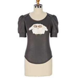 Anthropologie Night Owl Tee Top Short Sleeve Silver Blouse By McGinn, Size S